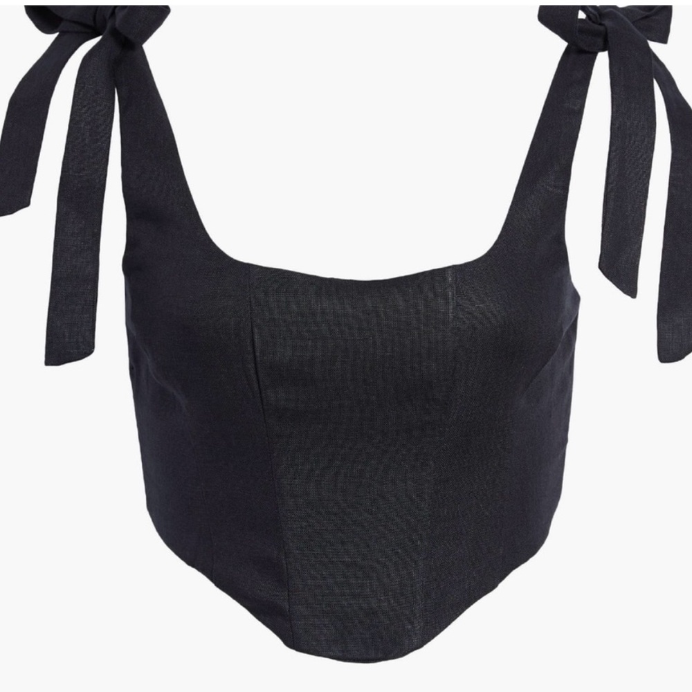 Farm Rio Black Linen Corset Top